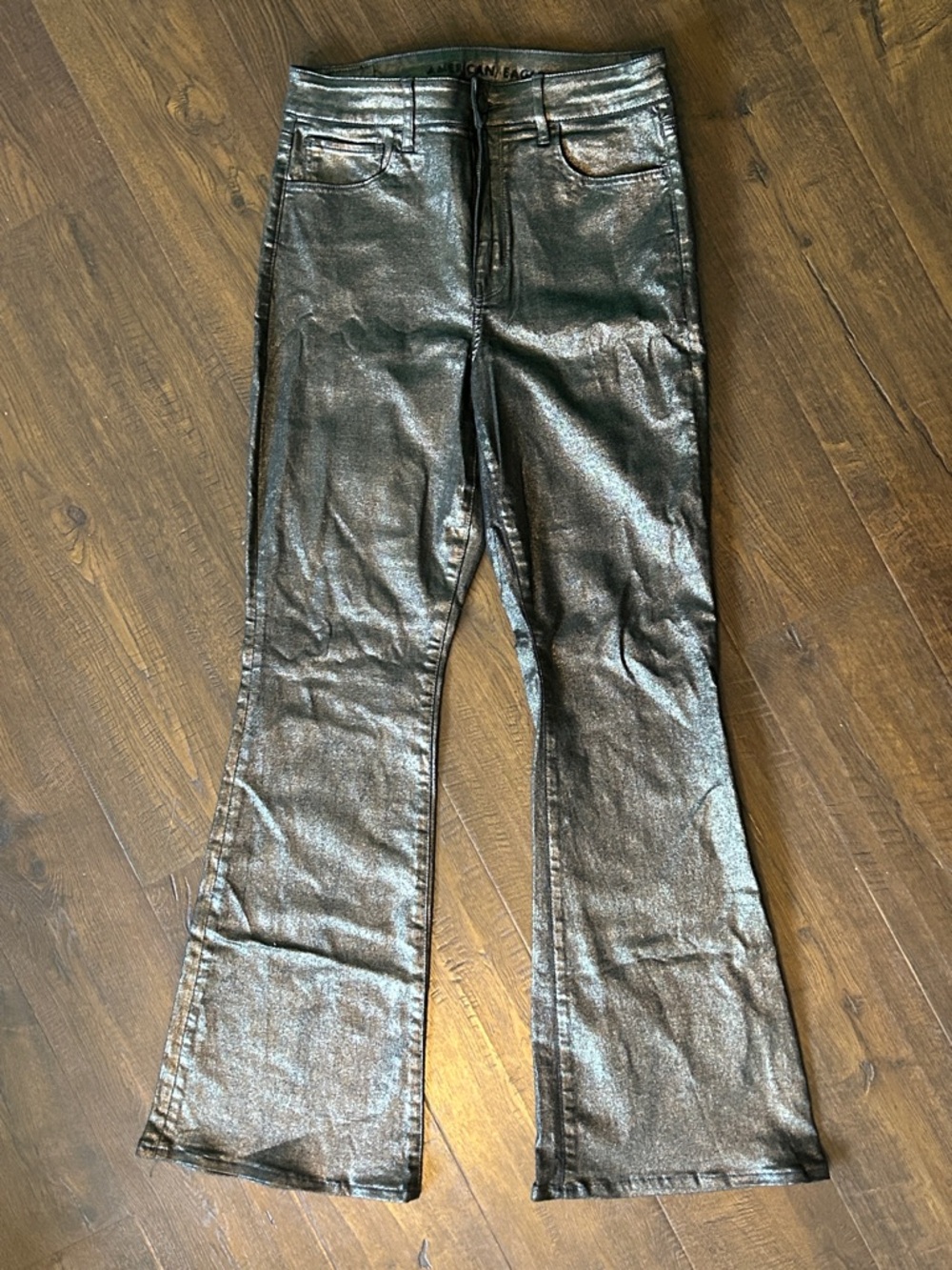 American Eagle Outfitters Metallic Gunmetal Flare Jeans
